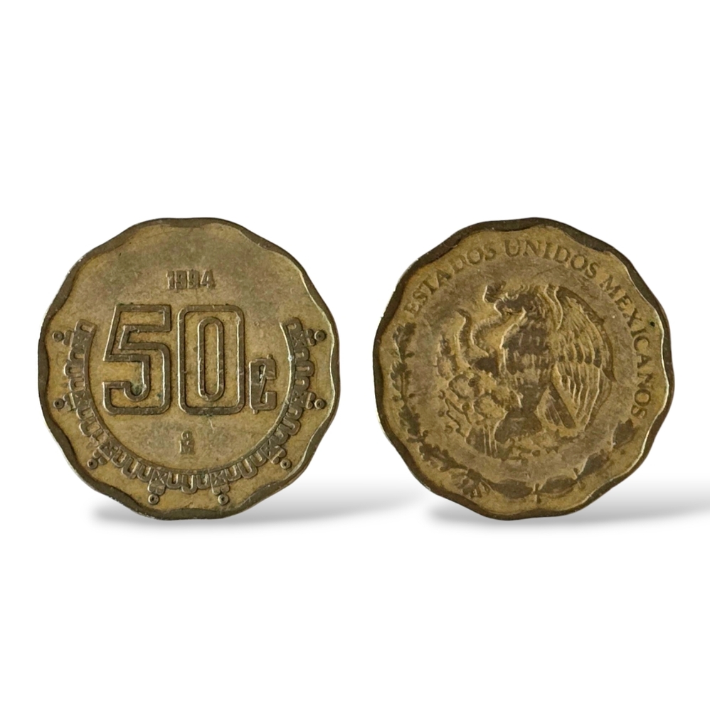 MEXICO 50 Centavos/ Cents Coin From 1994 Aztec Calendar KM#549